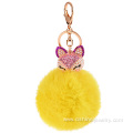 Rhinestone Fox Charm Rabbit Fur Ball Keychain For Women Bag